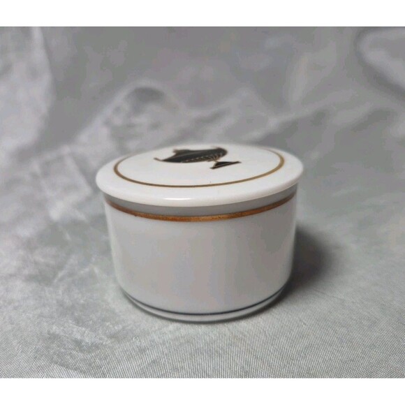 Vtg Richard Ginori Italy Black Gold Impero Round Trinket Jewelry Box Dish & Lid - Picture 3 of 9